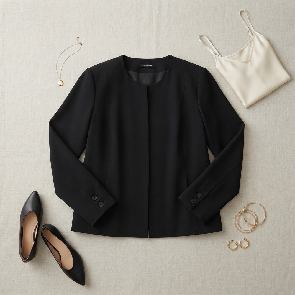 Eileen Fisher Straight Jacket Women 14P Black Round Neck Minimalist Career NWT